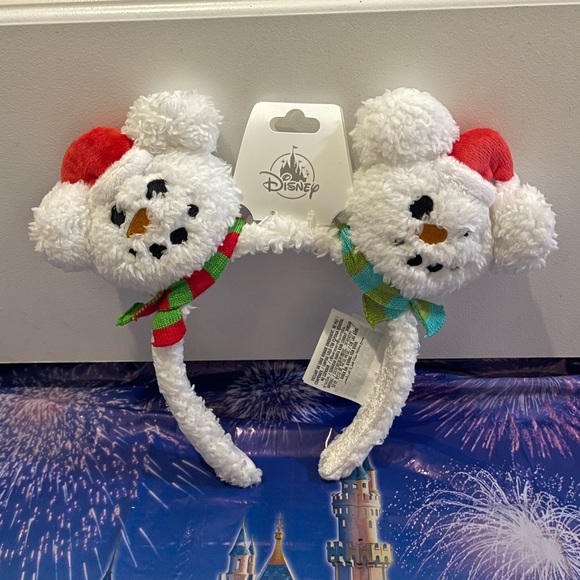 Disney Accessories - Disney Parks 2024 Mickey Snowman Fluffy Holliday Ears Headband NWT